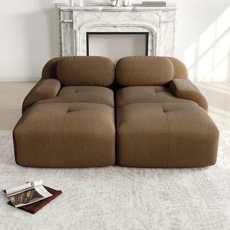 2-Sitzer Sofa 208x178x75 cm aus Cordstoff rahmenlos modular, braun – Bild 1