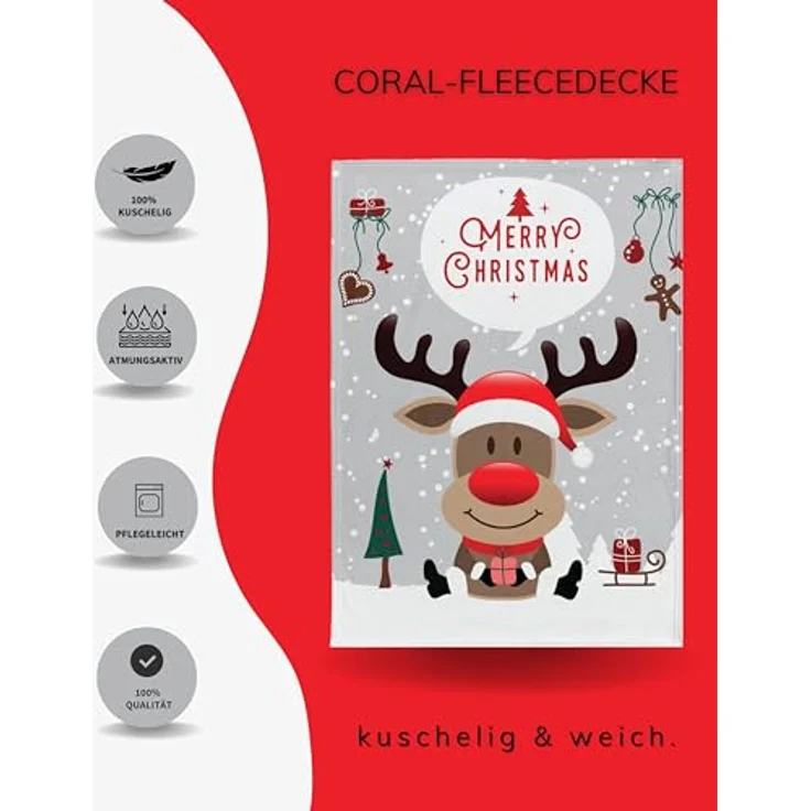 Wohndecke Merry Christmas flauschig 150x200 cm, Geschenk für Frauen und Männer, MTOnlinehandel, Sofa Decke, weich und kuschelig – Bild 3