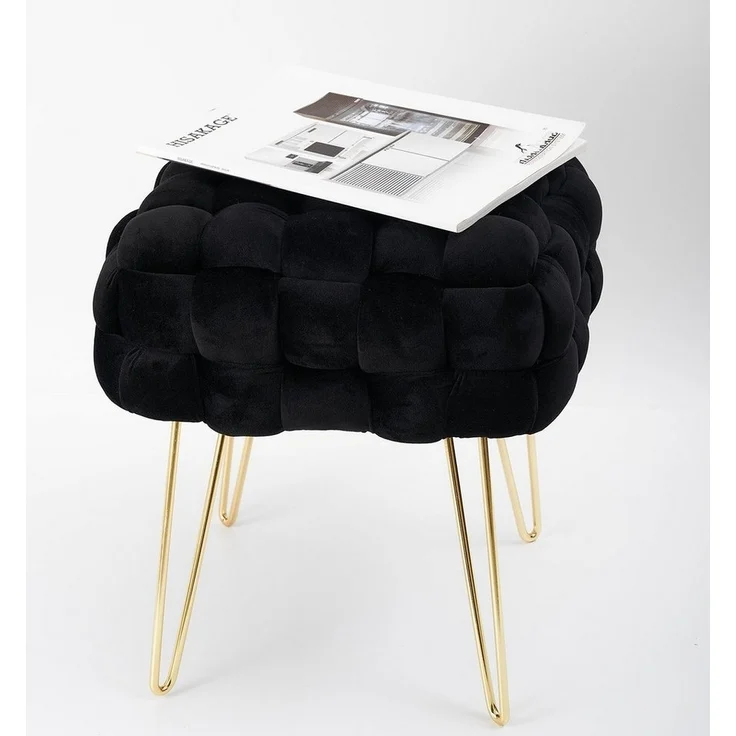 Zedelmaier Sitzhocker Samt-Hocker Quadratischer mit Metallbeinen Kissens D15,5cm Taburett (ZDV42-BK), Größe: L38*B38*H41,5cm Goldene Beine – Bild 5