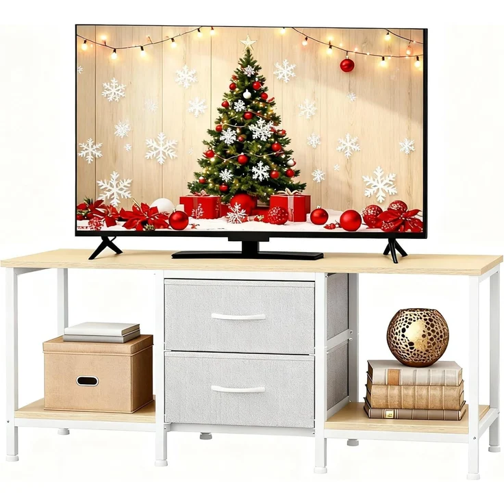 YITAHOME TV Schrank für bis zu 47 Zoll Fernseher, Fernsehtisch Mediaschrank mit 2 Stoffschubladen & 2 Ablagefächern, 110 x 30 x 50 cm Stahlgestell TV Lowboard für Wohnzimmer & Schlafzimmer – Bild 1
