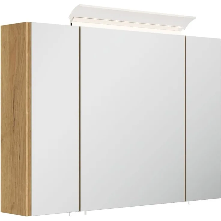 Spiegelschrank 90cm inkl. Design LED-Lampe und Glasböden eiche gold : Eiche Gold