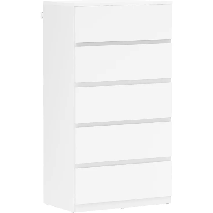 HOMCOM Kommode Schubladenschrank Sideboard mit 5 Schubladen (Büroschrank mit kippsicheren Zuglaschen, 1 St, für Wohnzimmer, Schlafzimmer), Weiß, 55 x 34 x 100 cm