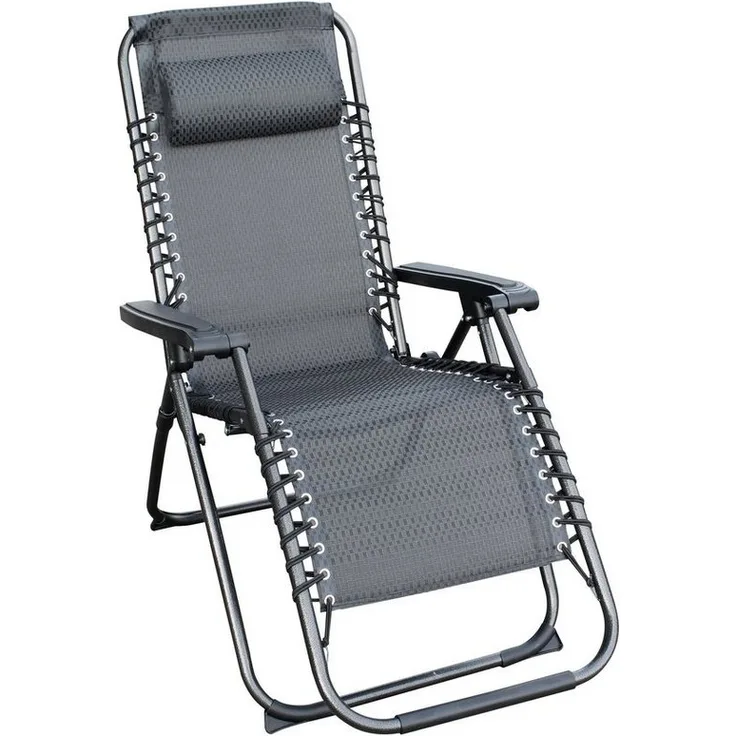 Spetebo Hochlehner Relax Sessel verstellbar mit Kopfkissen - grau, Verstellbarer und klappbarer Garten Liegestuhl