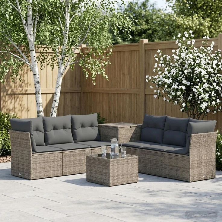vidaXL Sofa Set 8 stk. Grau und Dunkelgrau Polyrattan und Stahl 3448276 – Bild 1