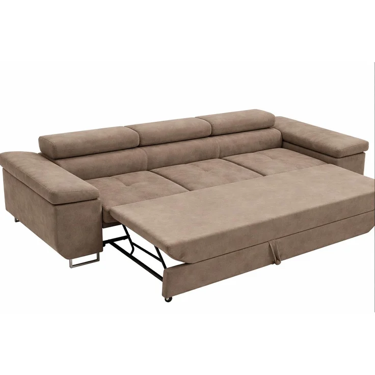 KRISAN MÖBEL Sofa ELIO in Creme, modernes Schlafsofa mit Schlaffunktion und verstellbaren Kopfstützen, 263 × 90 x 102 cm – Bild 2