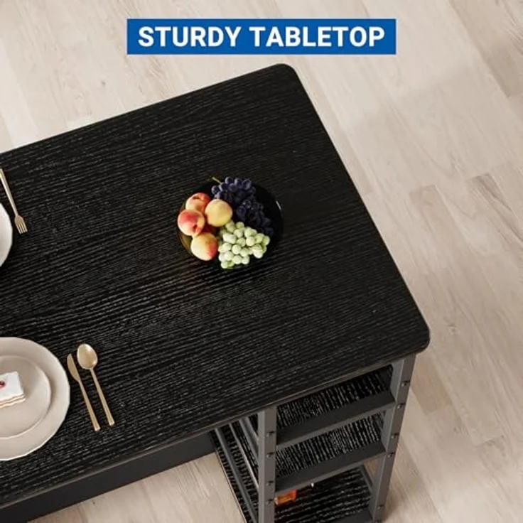 Bartisch mit Barhocker Set, Barhocker 3er Set für 2 Personen mit 1 Tisch + 2 Gepolsterte Stühle, Rückenlehne - Küchentisch mit 3 Ablagen, Esstisch für Wohnzimmer, Esszimmer und Küche, Schwarz – Bild 6