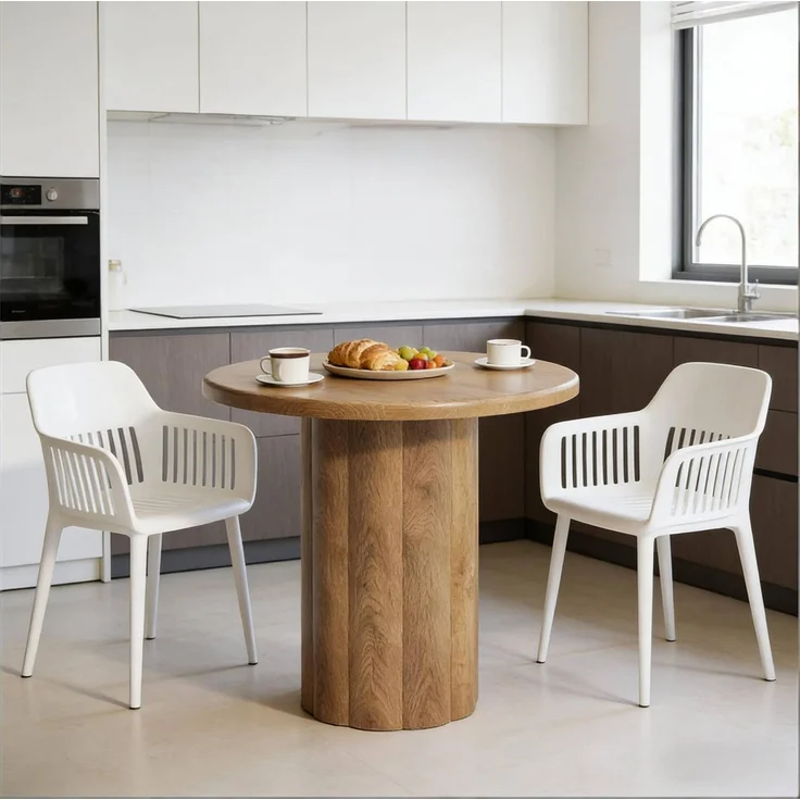 Runder Konferenztisch aus MDF, 80x80x75,5 cm, 3 cm Tischplatte, Braun – Bild 4