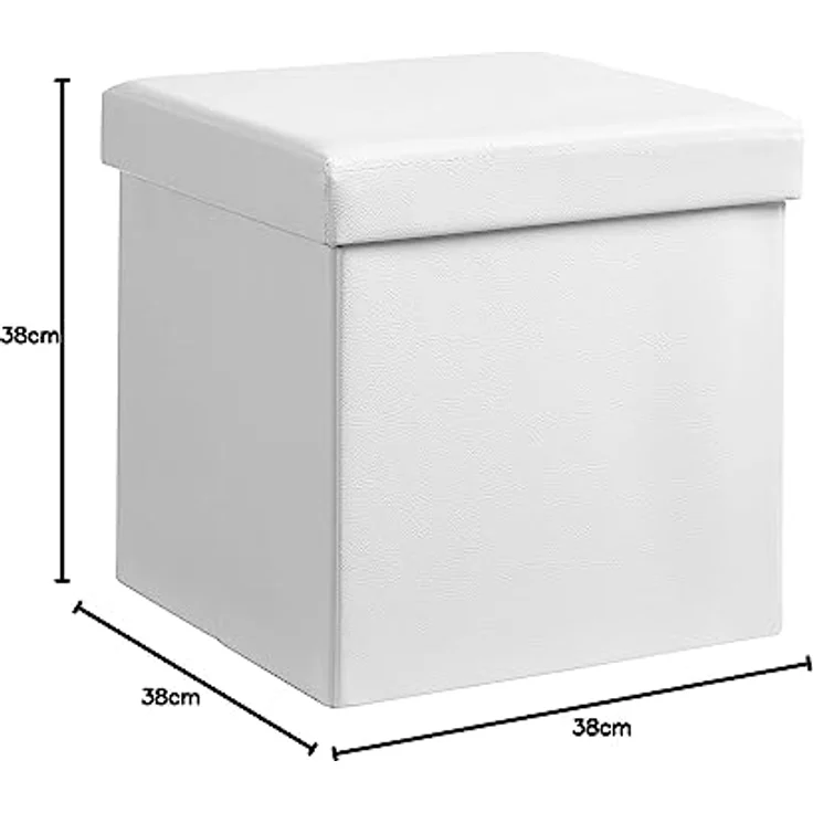 SONGMICS Sitzhocker faltbare Aufbewahrungsbox belastbar bis 300 kg, weiß, 38 x 38 x 38 cm, LSF103 – Bild 4