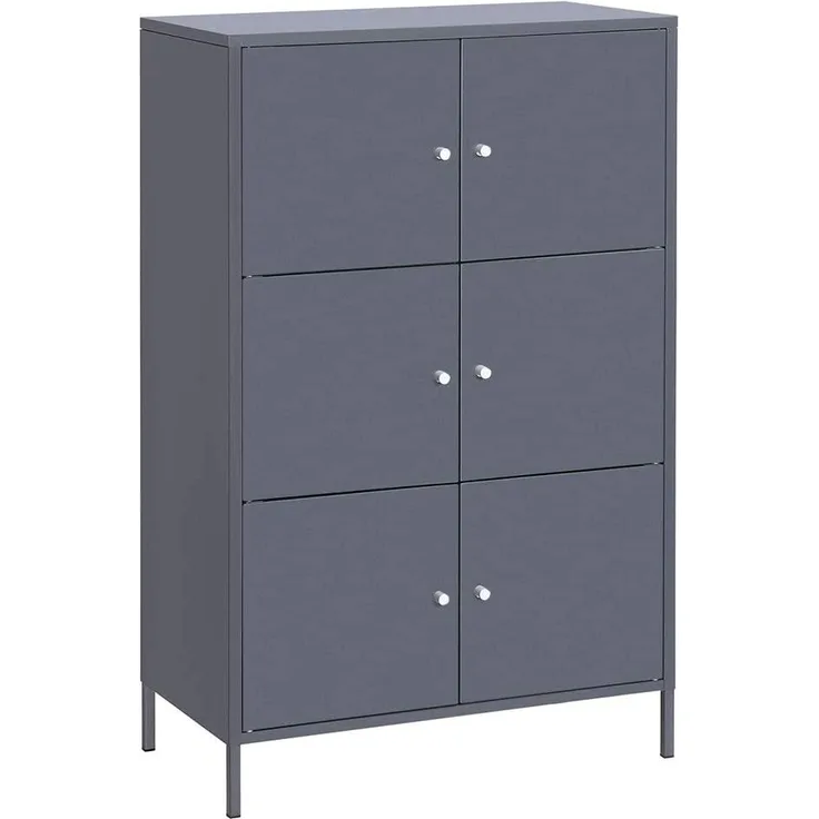 Songmics Aufbewahrungsschrank, 3-stöckiger Büroschrank aus Metall, Mehrzweck-Aufbewahrungsschrank mit 6 Türen, 65x31 105,2 cm OMC06GB