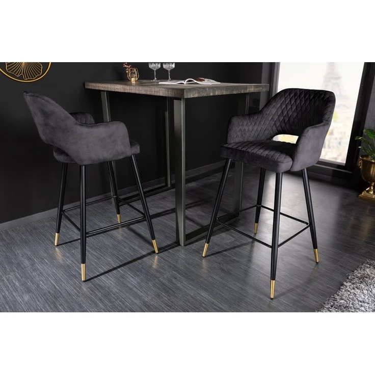 riess-ambiente Barhocker PARIS grau / schwarz-gold (Einzelartikel, 1 St), Samt · mit Armlehne · Metall · Esszimmer · Retro – Bild 2