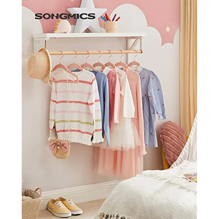 SONGMICS Kinderkleiderbügel, 50er Set Kleiderbügel Kinder, Baby-Kleiderbügel, Bügel Samt, 360° drehbarer Haken in Roségold, platzsparend, rutschfest, für Kleiderschrank, pastellrosa CRF027P01 – Bild 3