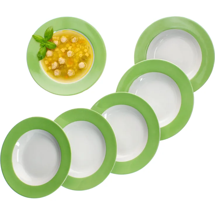 6er Set Variant Grün Suppenteller bunt tiefe Teller Pasta Salat Müsli 6 Personen