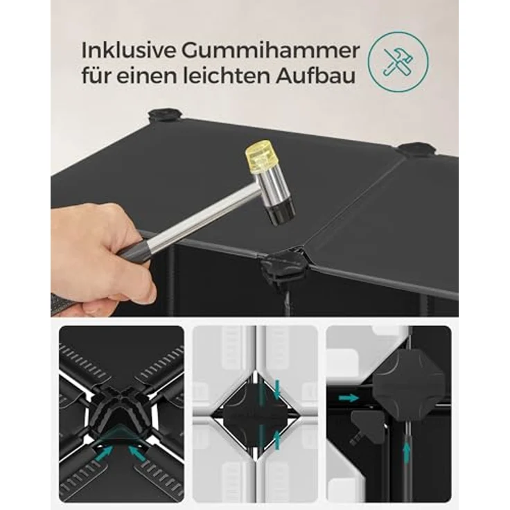 Songmics Regalsystem, Schuhregal, Set aus 12 Würfeln, Kleiderschrank aus Kunststoff, mit Türen, Steckregal, Aufbewahrung von Kleidung, Schuhen und Büchern, einfache Montage, schwarz LPC34HV1 – Bild 7