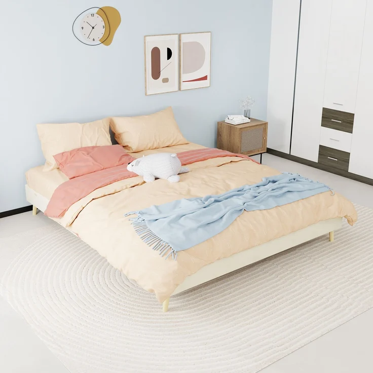 Novelux Modernes Bettgestell 160x200 cm Beige Samt - Plattformbett ohne Kopfteil, Minimalistisches Holzbett, Niedriges Bett für Modernes Schlafzimmer – Bild 10