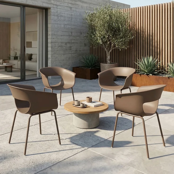 Gartenstühle 4er Set ergonomisch Balkonstühle mit Ausschnittdesign Armlehne Wetterfest röstbeständig Kaffee--Kaffee--74x51x61cm--YOUDENOVA – Bild 3