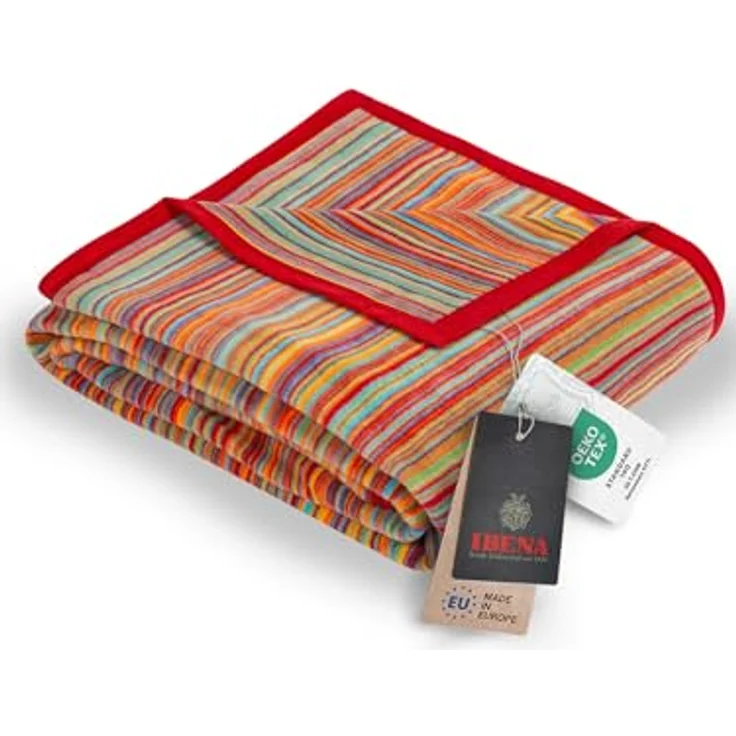 Ibena Malang Wolldecke 150x200 cm - Baumwollmix weich, warm & waschbar, Kuscheldecke Streifen bunt – Bild 2