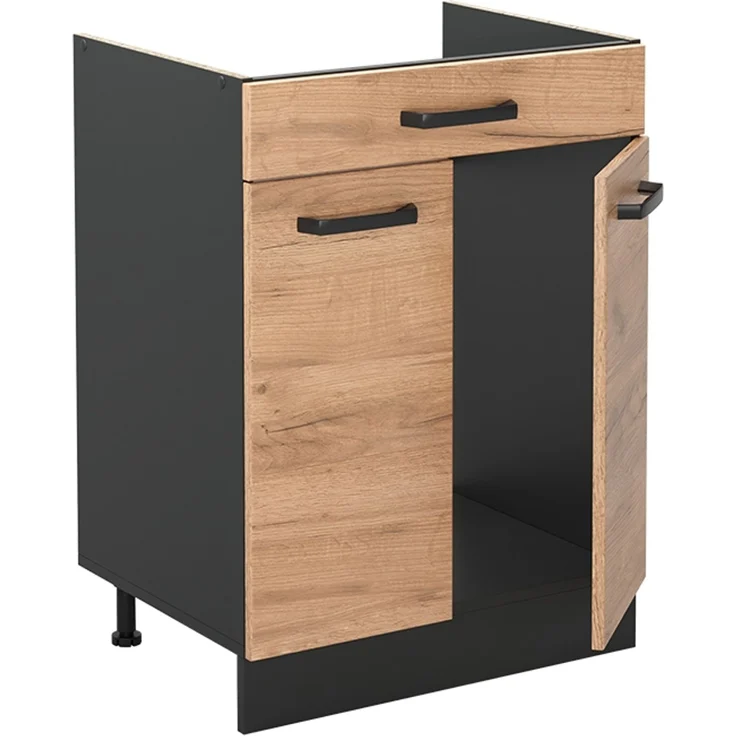 Küchenunterschrank R-Line Goldkraft Eiche/Anthrazit 60 cm mit Schublade Arbeitsplatte Anthrazit Vicco – Bild 3