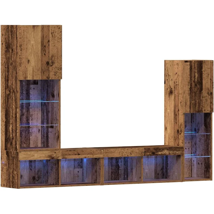 vidaXL TV-Schränk mit LED-Lichtleisten 4 pcs Altholz Holzwerkstoff 3334389 – Bild 6