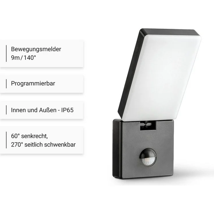 SEBSON Außen-Wandleuchte 2x LED Außenleuchte Bewegungsmelder 9m/140° IP65 15W kaltweiß, Kaltweiß, Bewegungsmelder programmierbar – Bild 2
