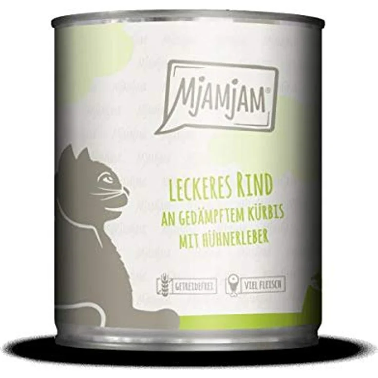 MjAMjAM - Premium Nassfutter für Katzen - leckeres Rind an gedämpftem Kürbis, 6er Pack (6x800 g), getreidefrei mit extra viel Fleisch – Bild 2