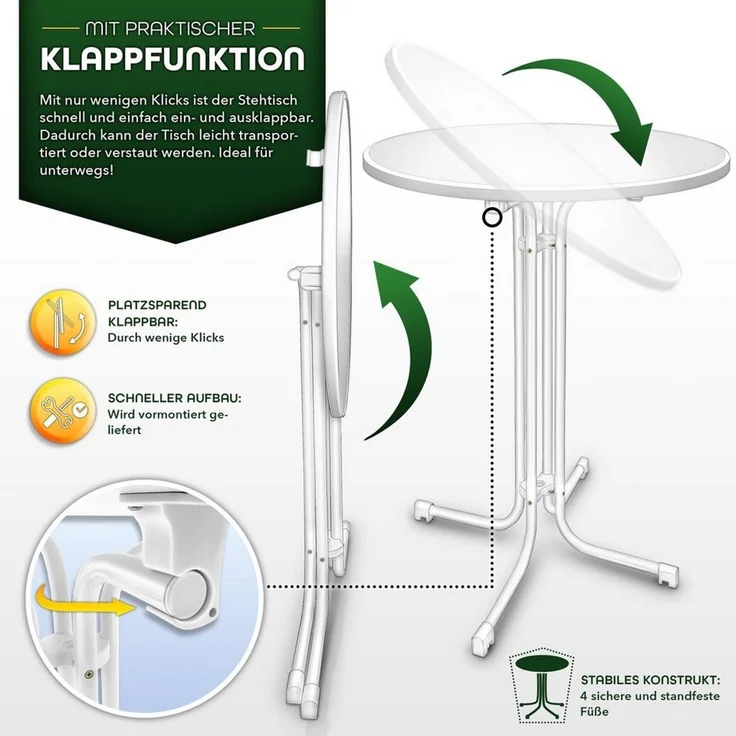 tillvex® Gastro Stehtisch klappbar Ø60cm weiß | Bistrotisch FERTIG MONTIERT | Klapptisch rund - wetterfester Partytisch | Gartentisch Indoor & Outdoor – Bild 2