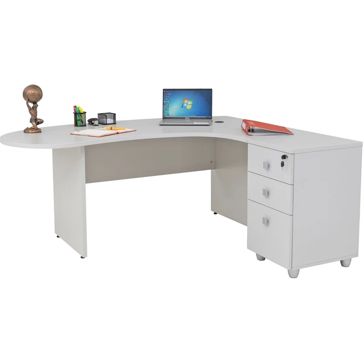 Winkelschreibtisch "Gela", Holzfuß, grau Dekor, 180 x 120 x 74 cm, inkl. Beistellcontainer, rechts gewinkelt – Bild 6