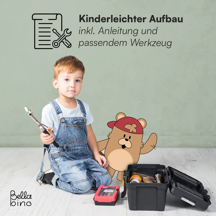 Bellabino 'Bia' Hausbett 80x160 cm, weiß, Kiefer Massivholz, Montessori Kinderbett mit Rausfallschutz und Lattenrost – Bild 8