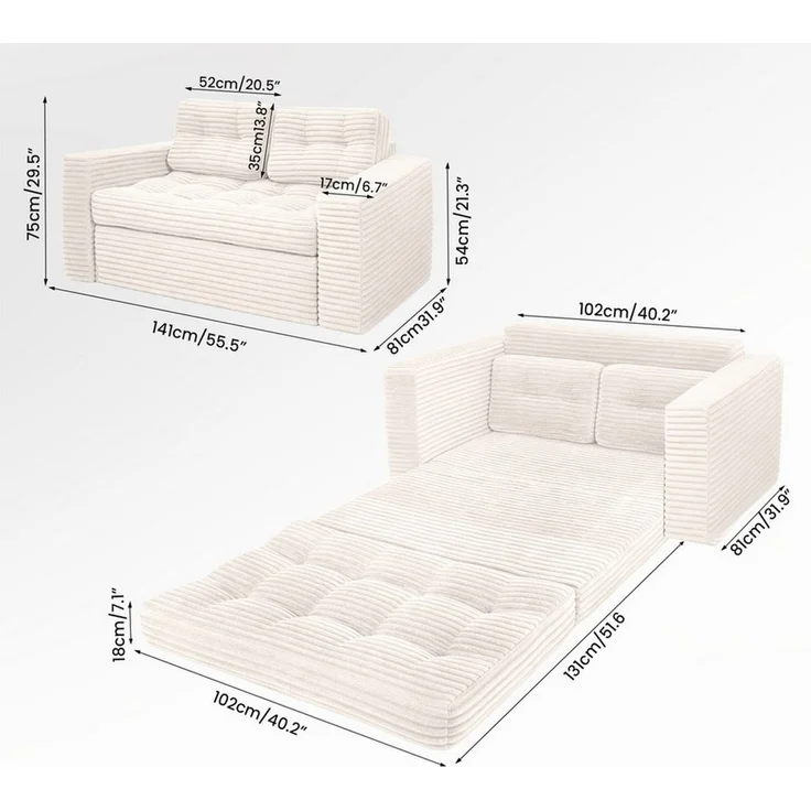 Youyijia Sofa Bodensofa Schlafsofa Bed mit Pillow Back Support Armrest Klappbar Sofa – Bild 2