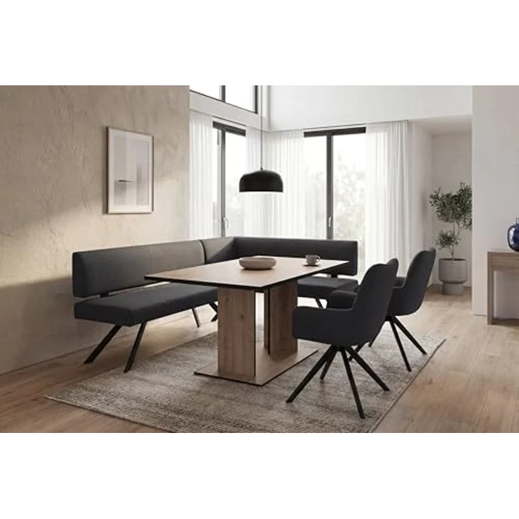 byLIVING Eckbank Toronto, Bezug in dunkelgrau, Gestell in schwarz, L-Form Langer Schenkel Links, Taschenfederkern, Küchenbank, Speisezimmerbank, Maße: B 182, H 85, T 128 cm – Bild 2