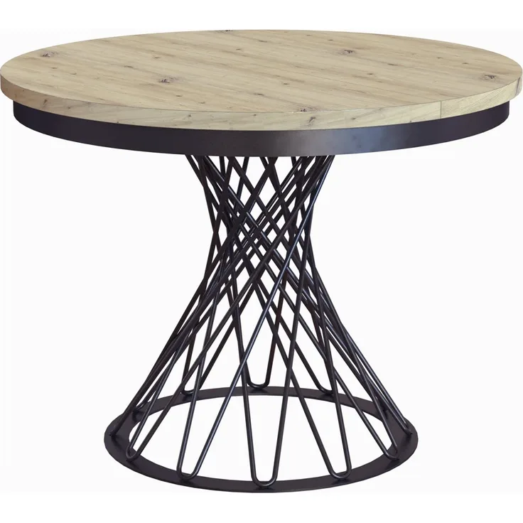 MEBLINI Esstisch Rund Ausziehbar aus Metall - 100-138x77cm - LUCO - Artisan Eiche/Schwarz Matt - Loft - Esszimmertisch Modern - Küchentisch - Ausziehtisch - Round Dining Table - Esszimmertische