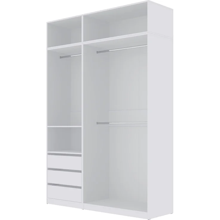 Marmex Möbel Tres Set-H/N (B) Eckkleiderschrank ohne Türen, Eckschrank mit Aufsatz. Garderobenschrank-Set für Kleidung, Schuhe, laminierte Spanplatte, weiß 111/100x246x51 cm – Bild 2
