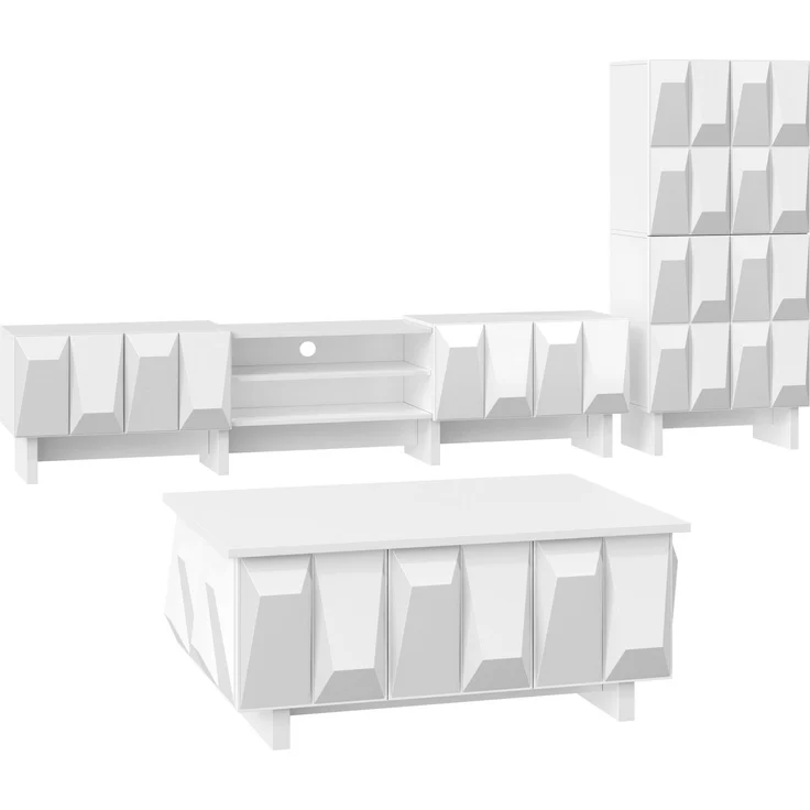 EINHOM Wohnzimmermöbel Set mit 3D-Front, Couchtisch, TV-Lowboard und Sideboard, Modernes Möbel-Set aus PB, Geometrisches Design – Bild 3