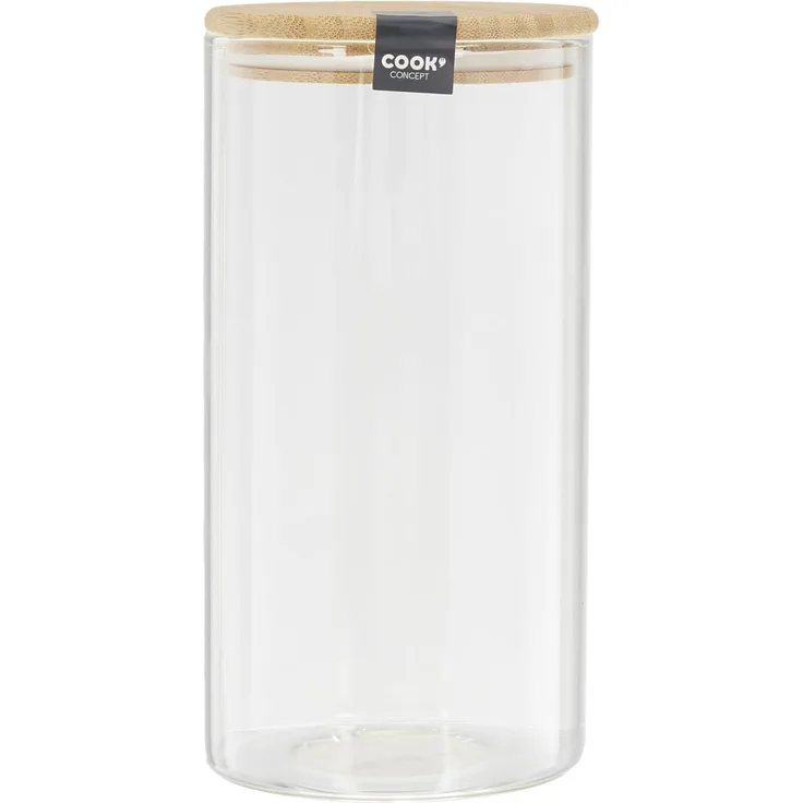 COOK CONCEPT KA4371 Vorratsglas, 1,2 l, Borosilikatglas, Bambus, transparent, 10,3 x 10,3 x 20 cm