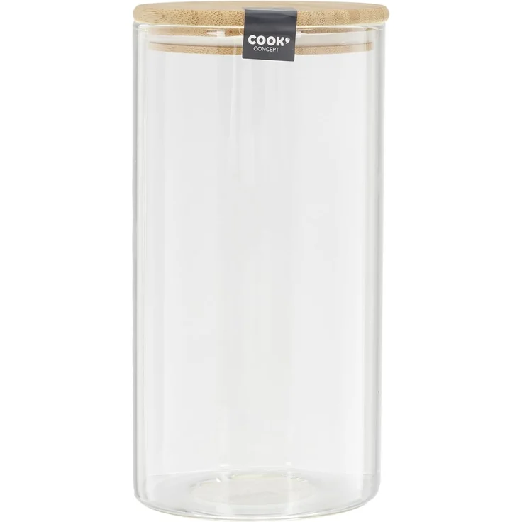 COOK CONCEPT KA4371 Vorratsglas, 1,2 l, Borosilikatglas, Bambus, transparent, 10,3 x 10,3 x 20 cm