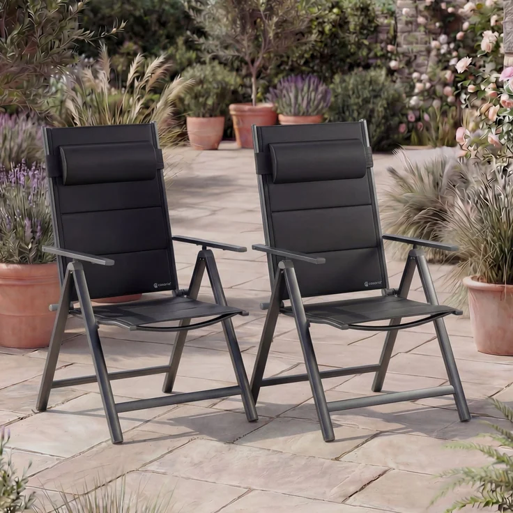 CASARIA® Alu Gartenstühle 2er Set Gepolstert 8-Fach Verstellbar Anthrazit – Bild 2
