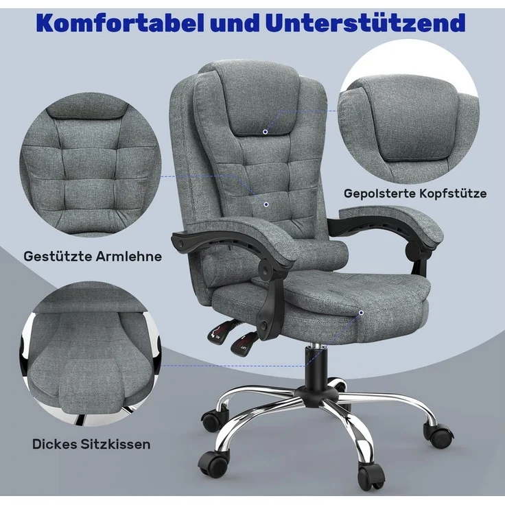 BIGZZIA Bürostuhl Schreibtischstuhl mit Hoher Rückenlehne und Höhenverstellbar, PU Leder Drehstuhl - Liegestuhl für Büro - Zuhause – Bild 2