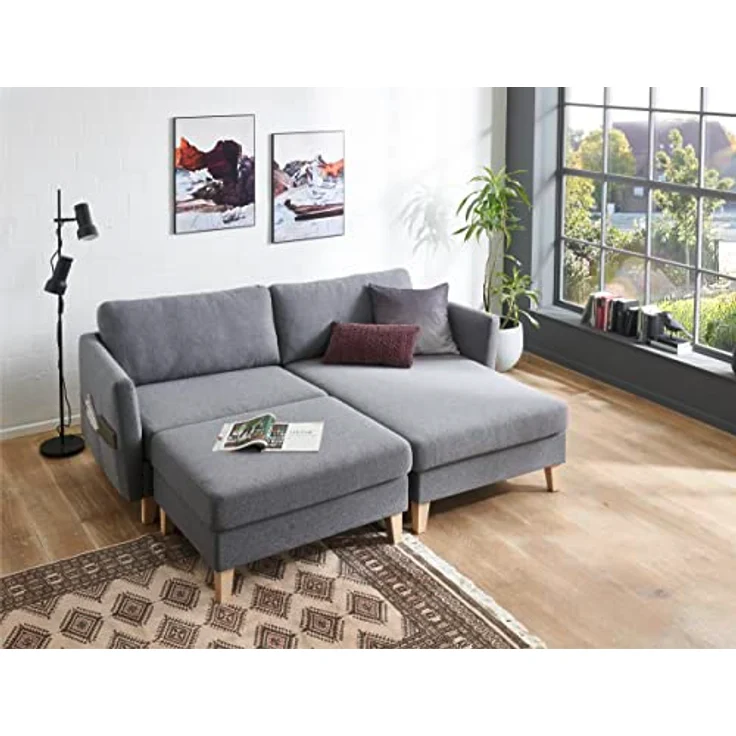 Atlantic Home Collection 2-Sitzer Sofa Mailo mit Links oder rechts montierbarem Longchair, Grau, Breite x Tiefe x Höhe: 204x85/150x82 cm – Bild 8