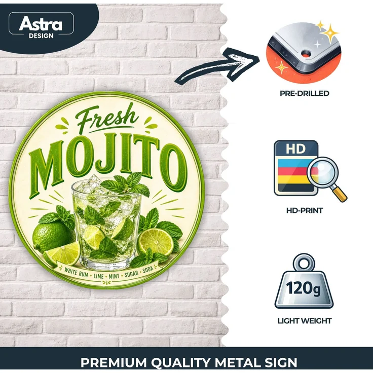 AstraDesign Blechschild Rund 30cm - Fresh Mojito Cocktail Sommer Bar Deko – Metall – Mehrfarbig – RD0015 – Bild 3