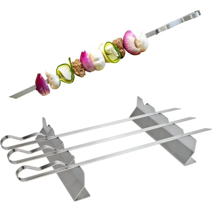 Grillspieße 4er-Set mit 2 Ablage-Gestellen, Grillspießhalter, aus Edelstahl