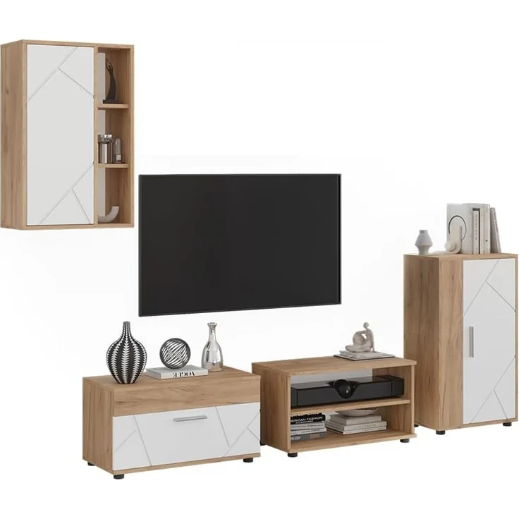Wohnwand Berno Goldkraft Eiche/Weiß 4-teiliges Set Vicco – Bild 5