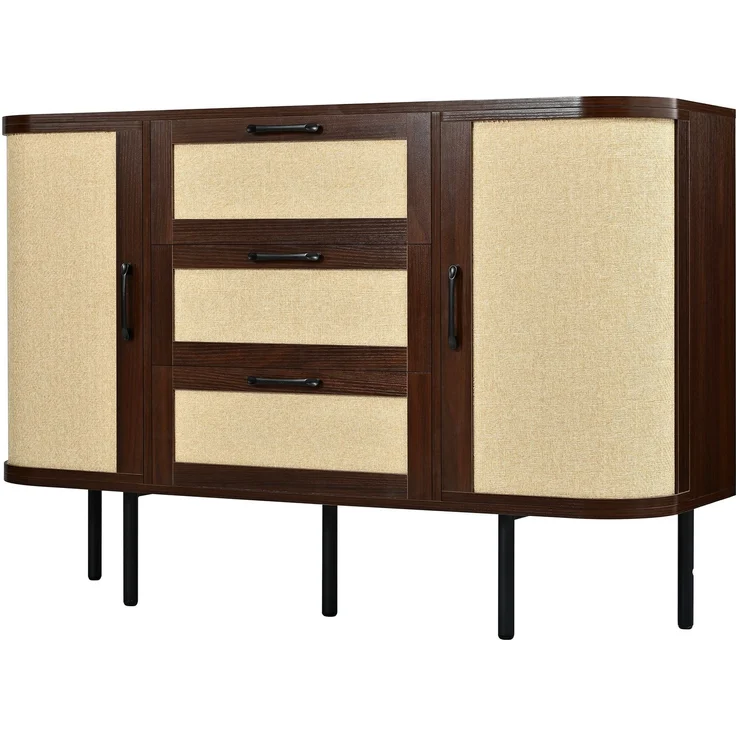 ZUBALIYA Wohnwand Set TV-Lowboard & Sideboard mit Geflechtfront / MDF-Korpus, MDF-Korpus, 120.00 x 40.00 x 82.00 cm, fürs Wohnzimmer, mit Schubladen, mit Stauraum, Samt, Walnuss – Bild 25