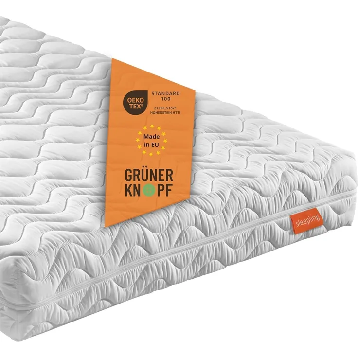 sleepling 193916 7 -Zonen Kaltschaummatratze Bodyprotect 500, Wende Matratze mit Duo Härtegrad 2 & 3, Made in EU, Wendegriffe, Waschbar 60 Grad, Ökotex 100, 90 x 200 x 21 cm, weiß