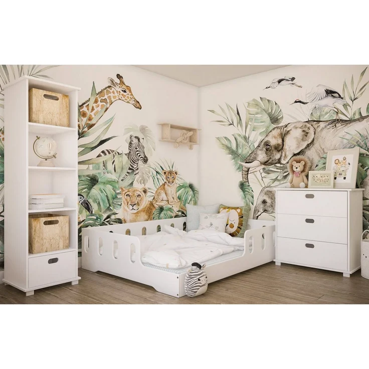 Kids Collective Kinderbett 90x200 140x200 cm Bodenbett mit Rausfallschutz und Lattenrost, weiß bodentief Bett Jugendbett Einzelbett 200x140 – Bild 1