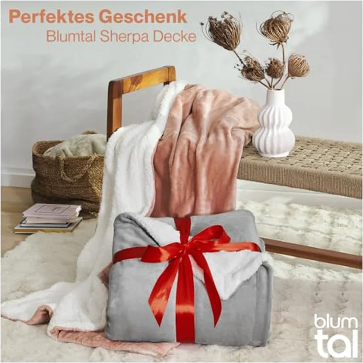Blumtal Premium Sherpa Kuscheldecke 220x240 cm - warme Decke Oeko-TEX® zertifizierte Dicke Sofadecke, Tagesdecke oder Wohnzimmerdecke, Grau – Bild 7