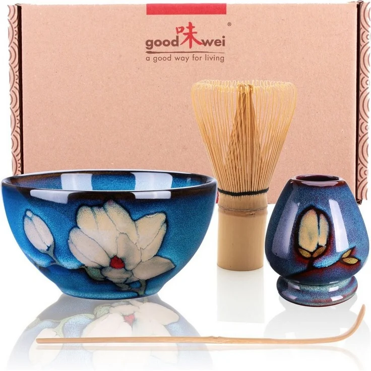 Goodwei Teeservice Matcha Teezeremonie Set "Magnolia" mit Teeschale, Besen und Halter (4-tlg), 1 Personen, Keramik, handgearbeitet – Bild 1