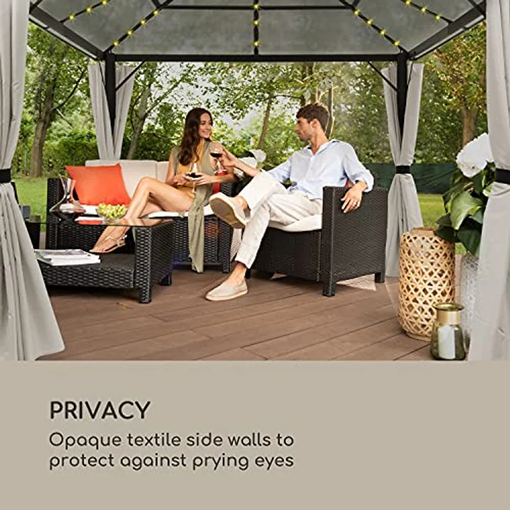 blumfeldt Pantheon Solid Sky Ambient Solar Pavillon, Komplett-Set, mit Seitenwänden, Material Gestell: Aluminium, Material Dach: Polycarbonat, mit Solar-Beleuchtung, Maße: ca. 3x4 m, hellgrau – Bild 2