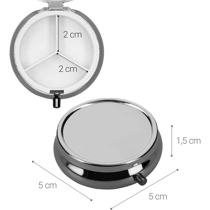 kwmobile Pillendose 2x Edelstahl Pillendose mit 3 Fächern (2 St), runde Tablettendose Box – Bild 2