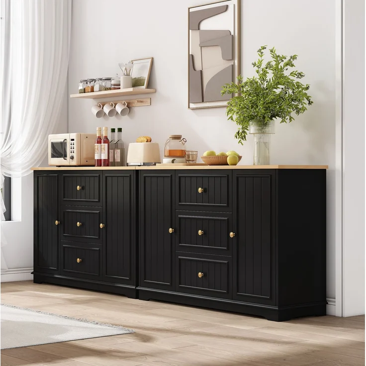 Sideboard 126x40x86 cm in Schwarz mit 3 Schubladen und verstellbaren Einlegeböden – Bild 3