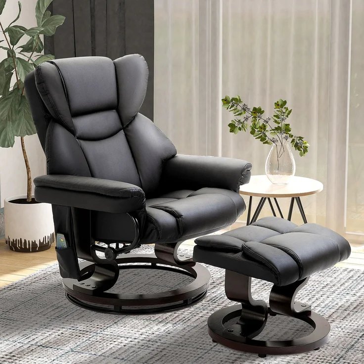 Wohnora-Relaxsessel mit Massagefunktion Fußhocker Liegefunktion Kunstleder 79 x 82 x 101 cm,H 1010cm x T 790cm x B 820cm,Schwarz – Bild 3