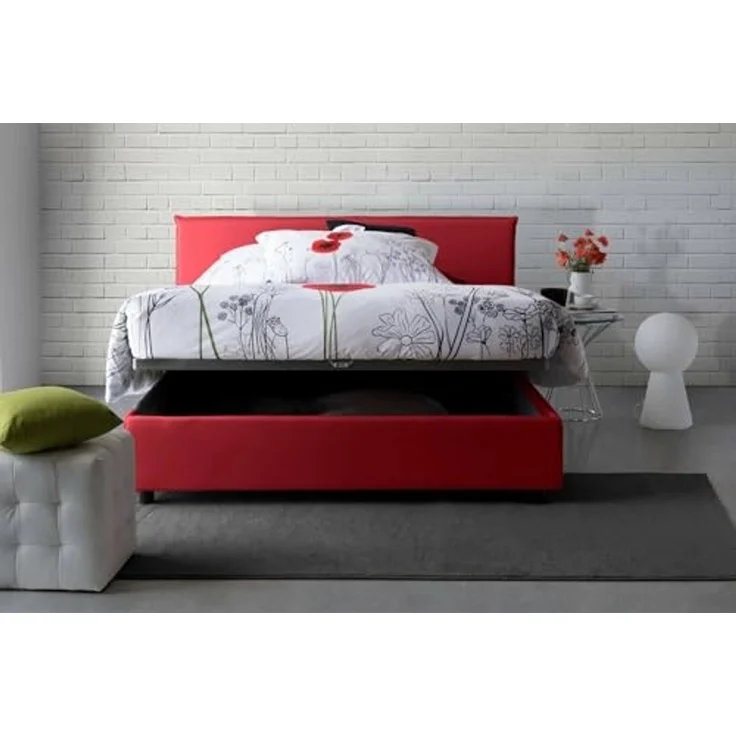 Talamo Italia - Doppelbett Beata, Stoffbett mit Stauraum, Öffnung vorne, inklusive Matratze 140x190 cm, 100 % Made in Italy, Rot – Bild 6